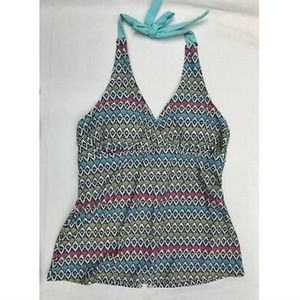 Athleta Blue Patterned Halter Tankini Top